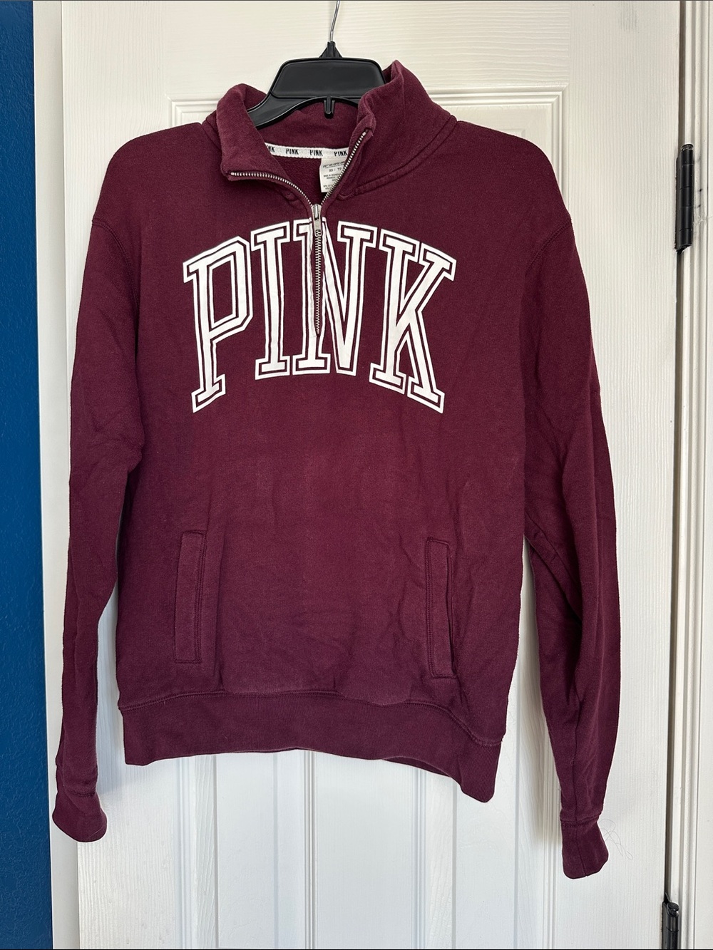 PINK Victoria's Secret XS Quarter-Zip Pullover Sweater in Maroon